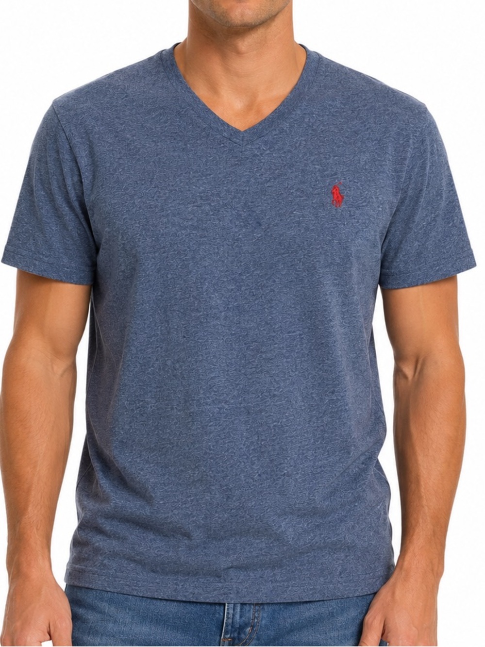 Polo Ralph Lauren Blue Heather V Neck Tee Red Pony M
